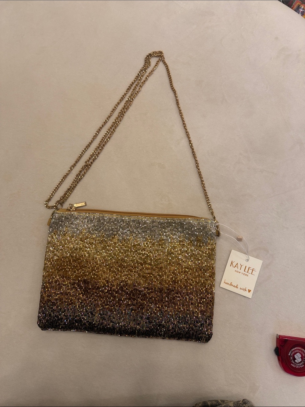 KAYLÉE Metallic Ombre Beaded Chain Crossbody - Gold